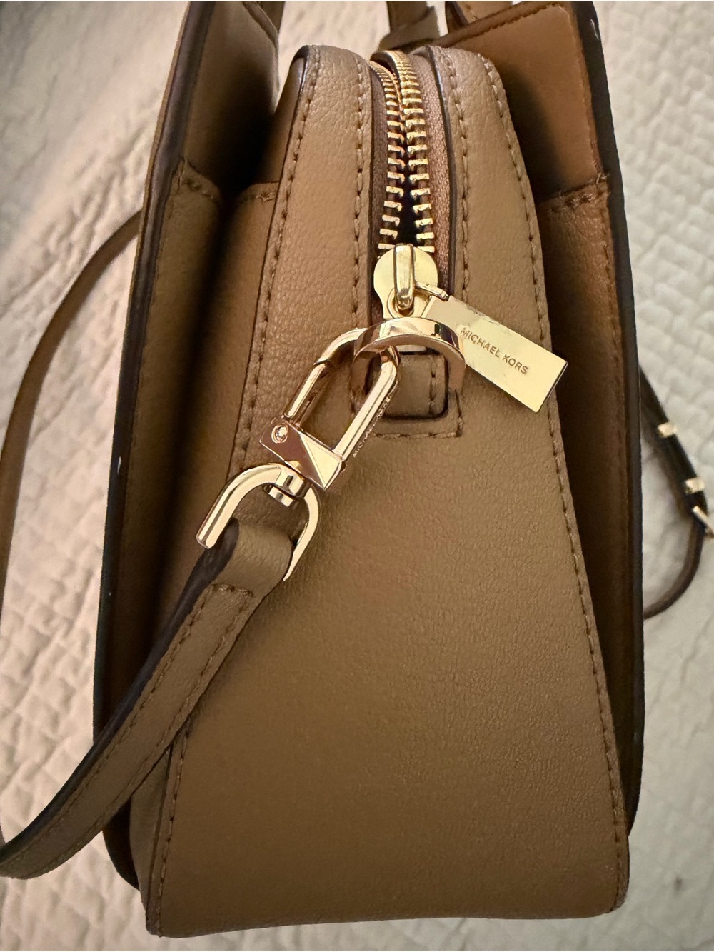 Michael Kors Tan Leather Satchel with Gold MK Charm - Picture 6 of 15
